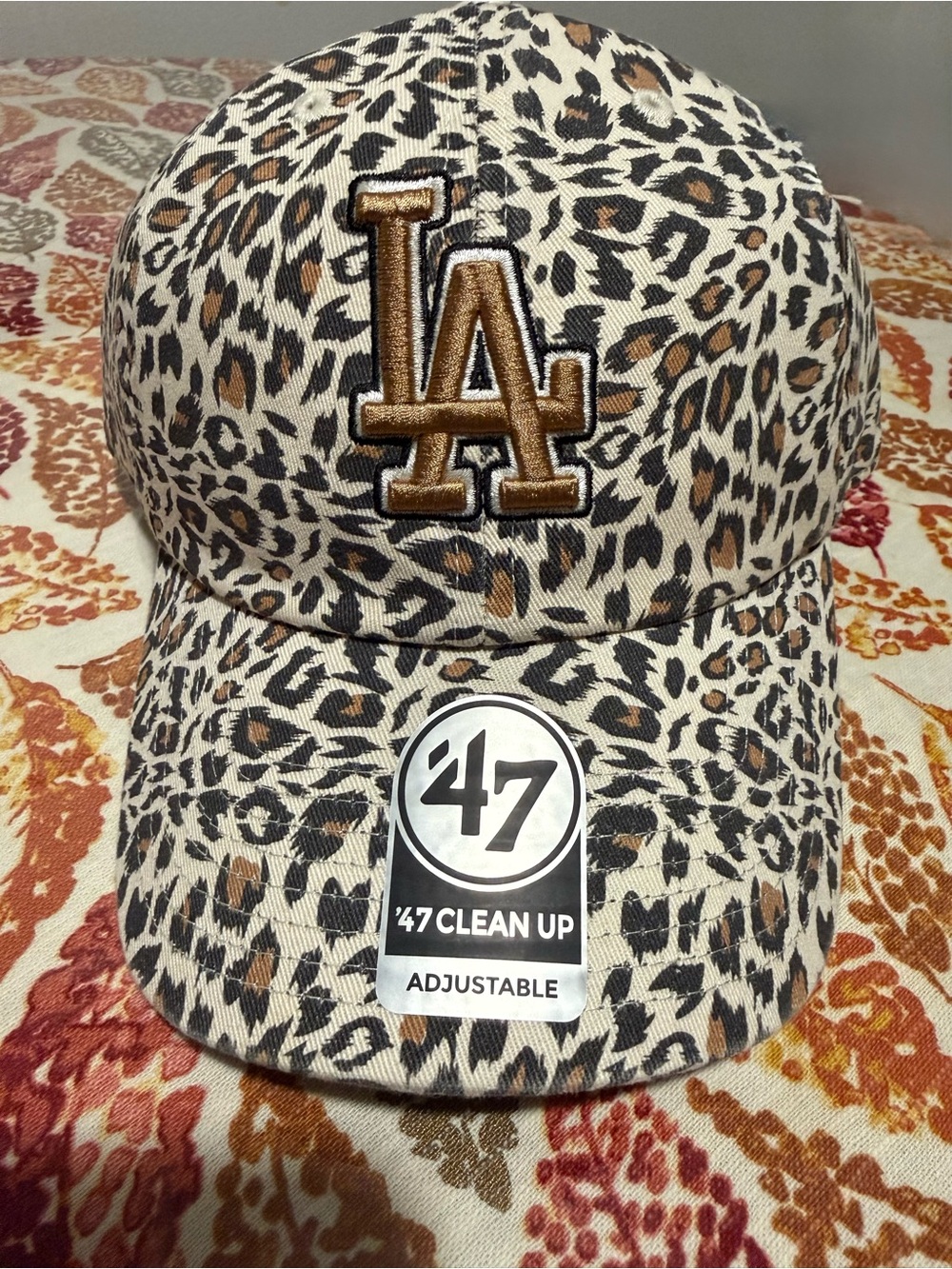 47 Leopard Print LA Embroidered Adjustable Hat in Brown and Black